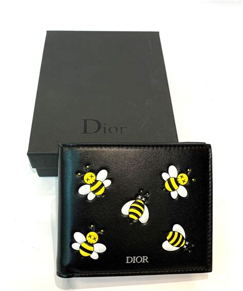 Dior x Kaws Bifold Wallet Yellow Bees Black 